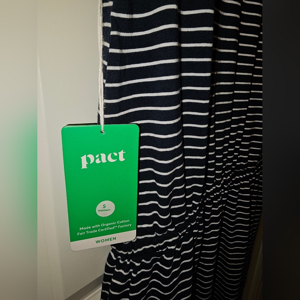 Pact Blue Navy and White Striped Dress